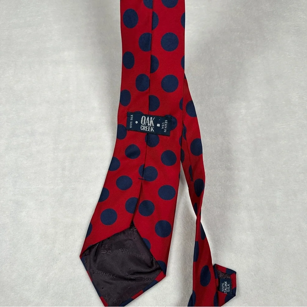 Oak Creek‎ Silk Red and Blue Polka Dot Tie Italy pattern fun vintage wedding